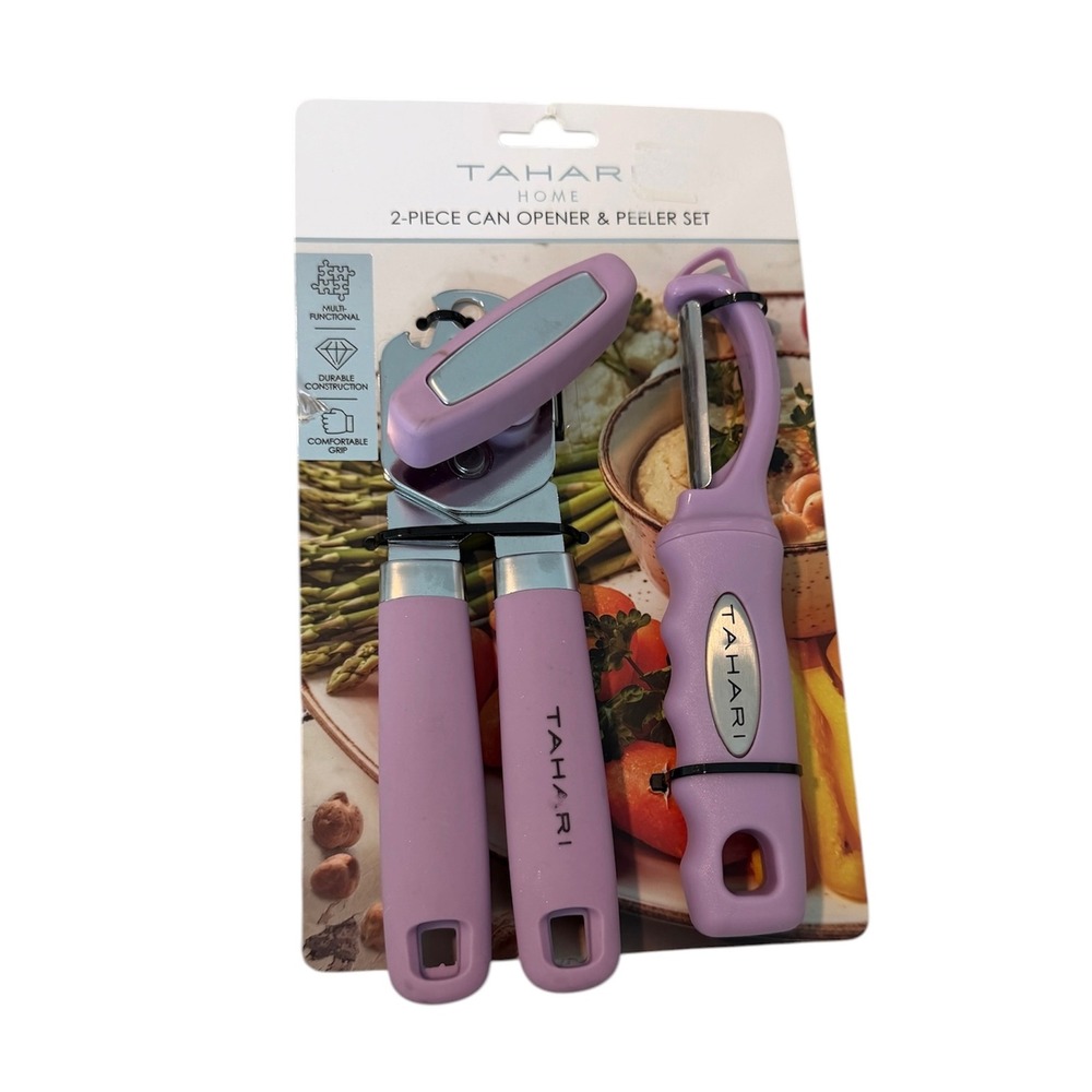 Tahari 2 Piece Can Opener and Peeler Set Lavender Purple Stainless Steel NEW